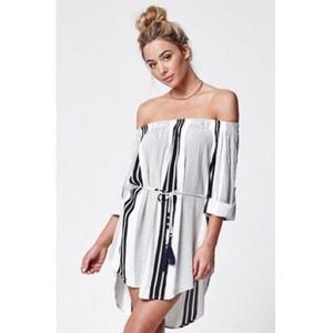 Faithfull the Brand Repeat Off Shoulder Mini Dress Striped Casual Revolve